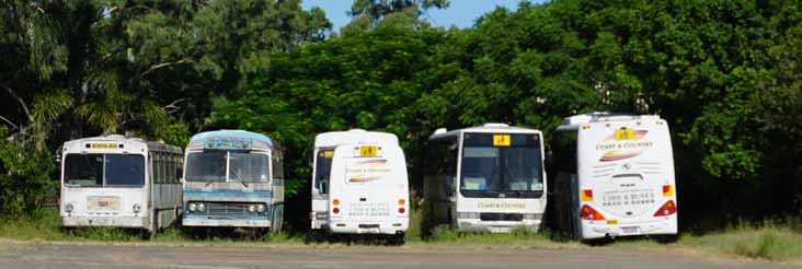 Coast & Country Hino BX341 Maxim 47, Bedford BLP2 Custom 050EYB, Fuso Rosa 21, Mercedes OH1418 Austral Denning Starliner 41 & MAN King Long 52